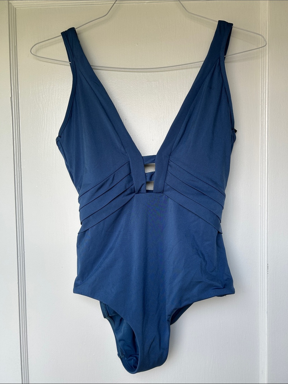 JETS Jessika Allen Deep V One-Piece Swimsuit in Navy Blue